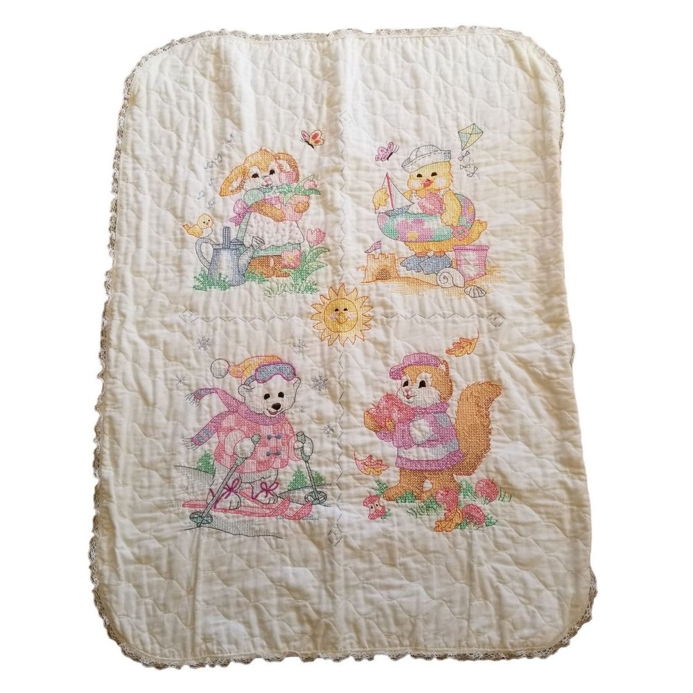 Cross Stitch Quilt Baby Blanket Comforter Crib Toddler Bed Gift Nursery Decor